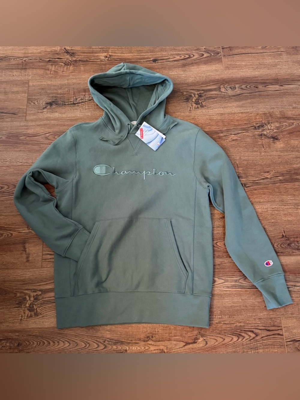 Champion Essential Weave Hoodie Sage Green Tonal Logo Pullover NWT Small